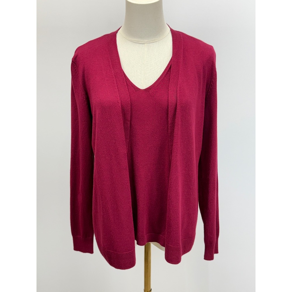 Chico's Cranberry 2 Piece Cardigan and Shell Sweater Twin Set Sz S
